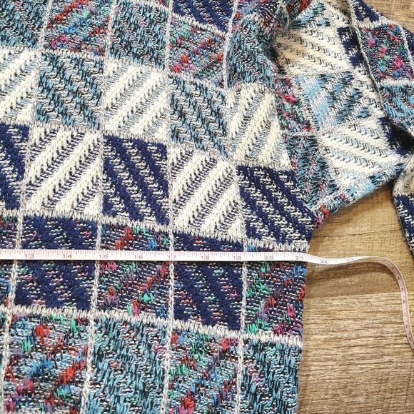 Mens 80s Geometric Patchwork Knit Sweater L Abstract Retro Pattern Grandpa - Picture 8 of 9